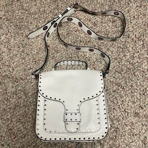 Rebecca minkoff leather hologram metal studded crossbody with top handle purse